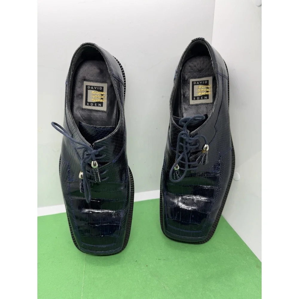 David Eden Men's Genuine Lizard Leather Derby Blue Dress Shoes Men 8.5 Luxury